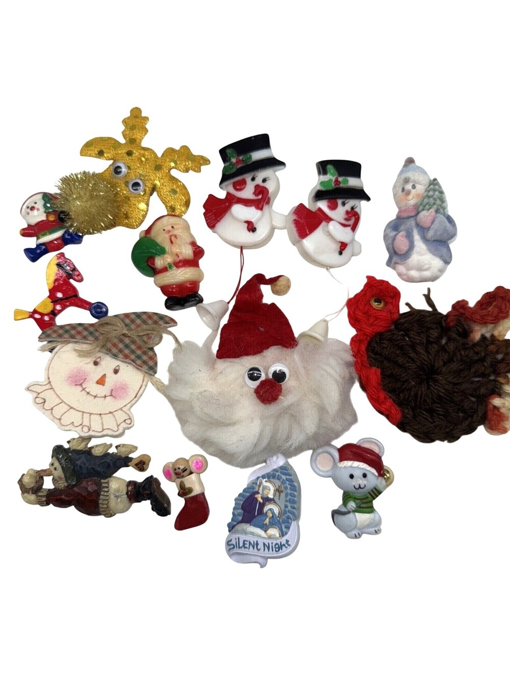 14 Vintage Christmas Thanksgiving Holiday Lapel Pin Turkey Snowman Mouse Santa